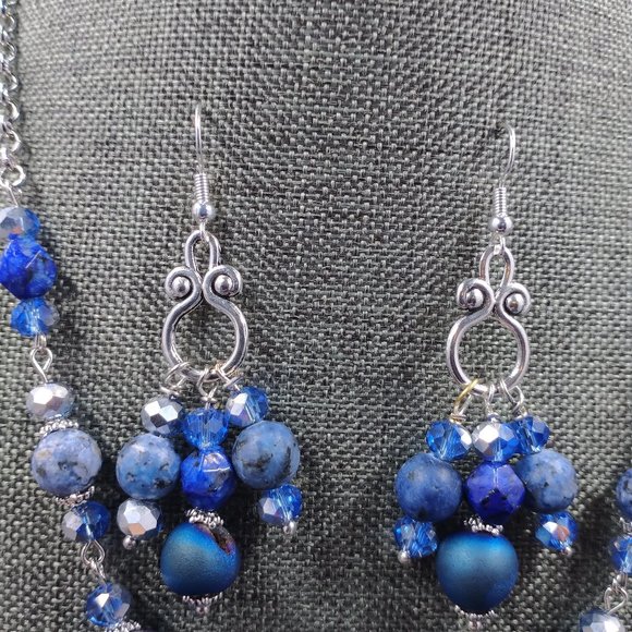 Handmade Boho Agate and Sesame jasper Chandelier necklace and earring set - Picture 2 of 3